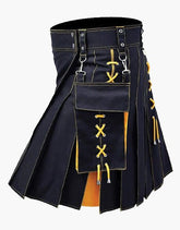 HYBRID KILT IN BLACK AND YELLOW WITH LACES STYLE - scottish kilt jacket